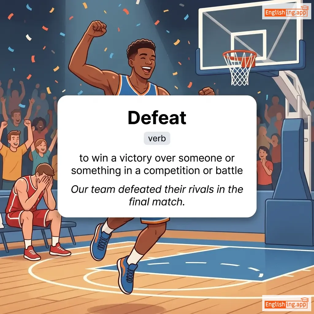 Defeat definition card — visual illustration of the meaning