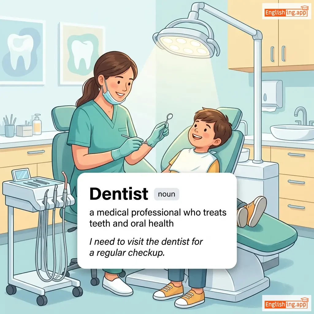 Dentist definition card — visual illustration of the meaning