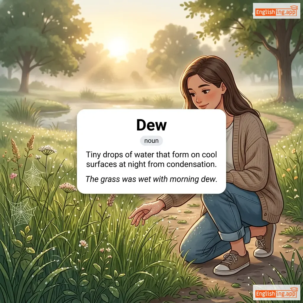 Dew definition card — visual illustration of the meaning
