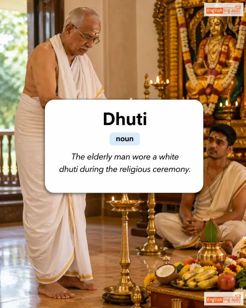 Dhuti definition card — visual illustration of the meaning