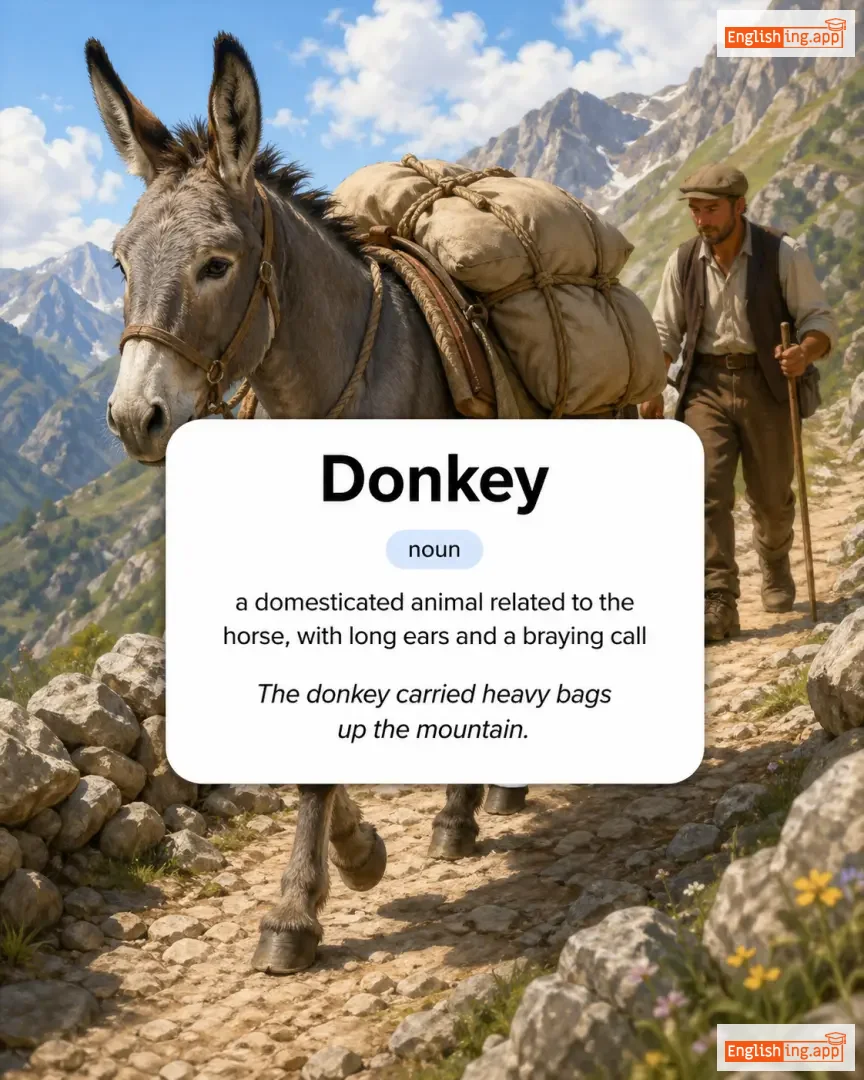 Donkey definition card — visual illustration of the meaning