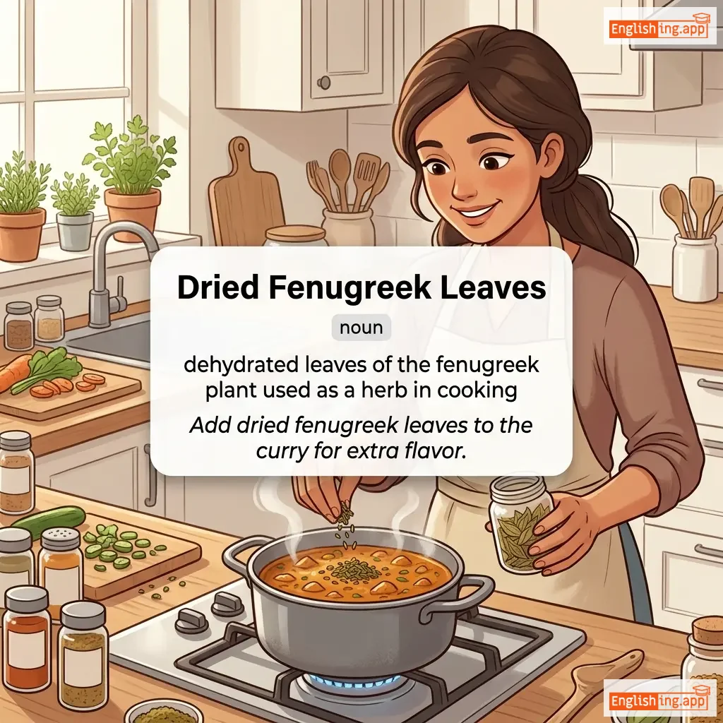 Dried Fenugreek Leaves definition card — visual illustration of the meaning