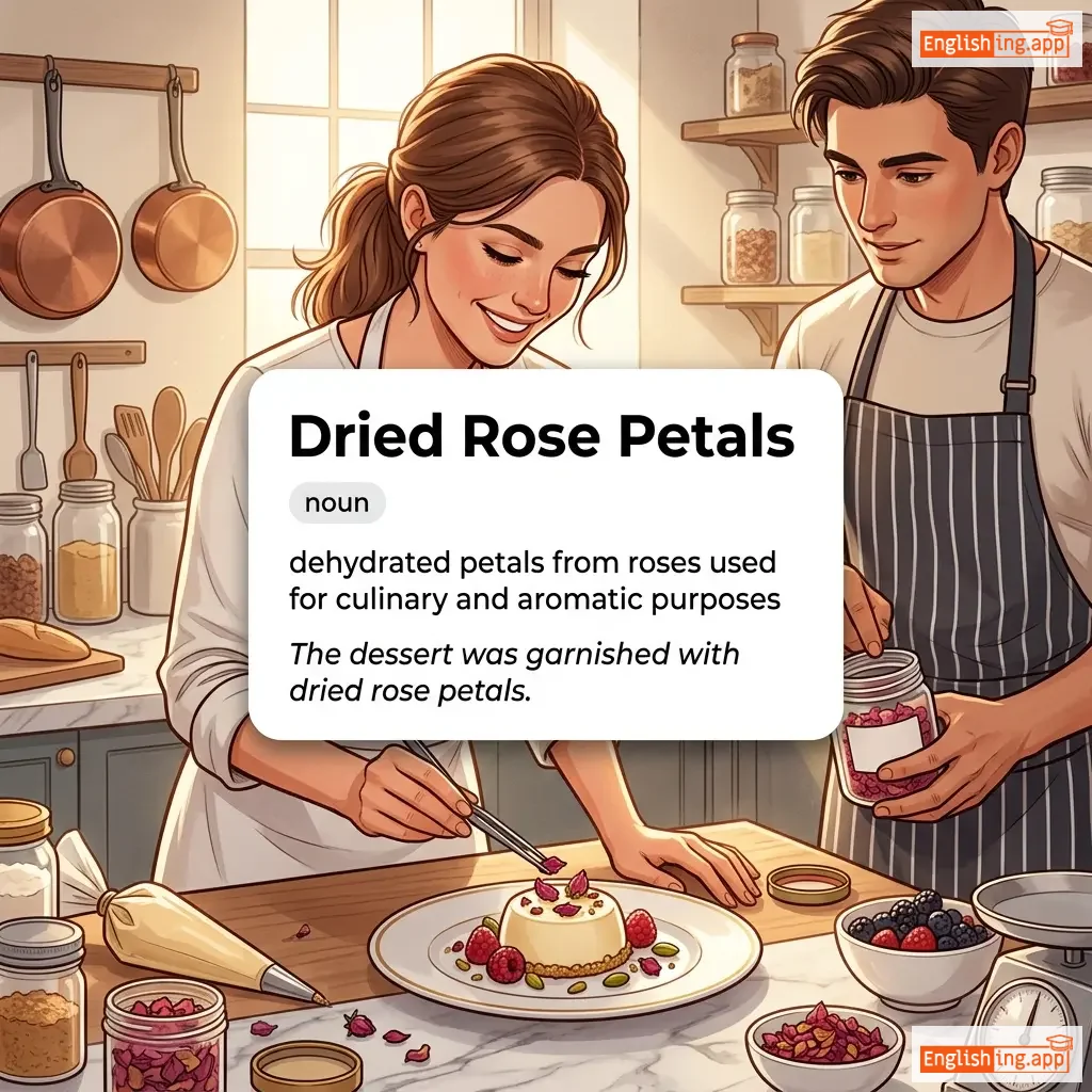 Dried Rose Petals definition card — visual illustration of the meaning