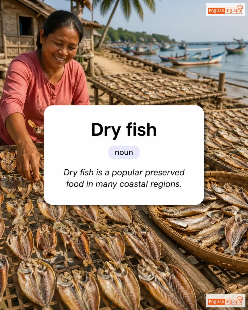 Dry fish definition card — visual illustration of the meaning