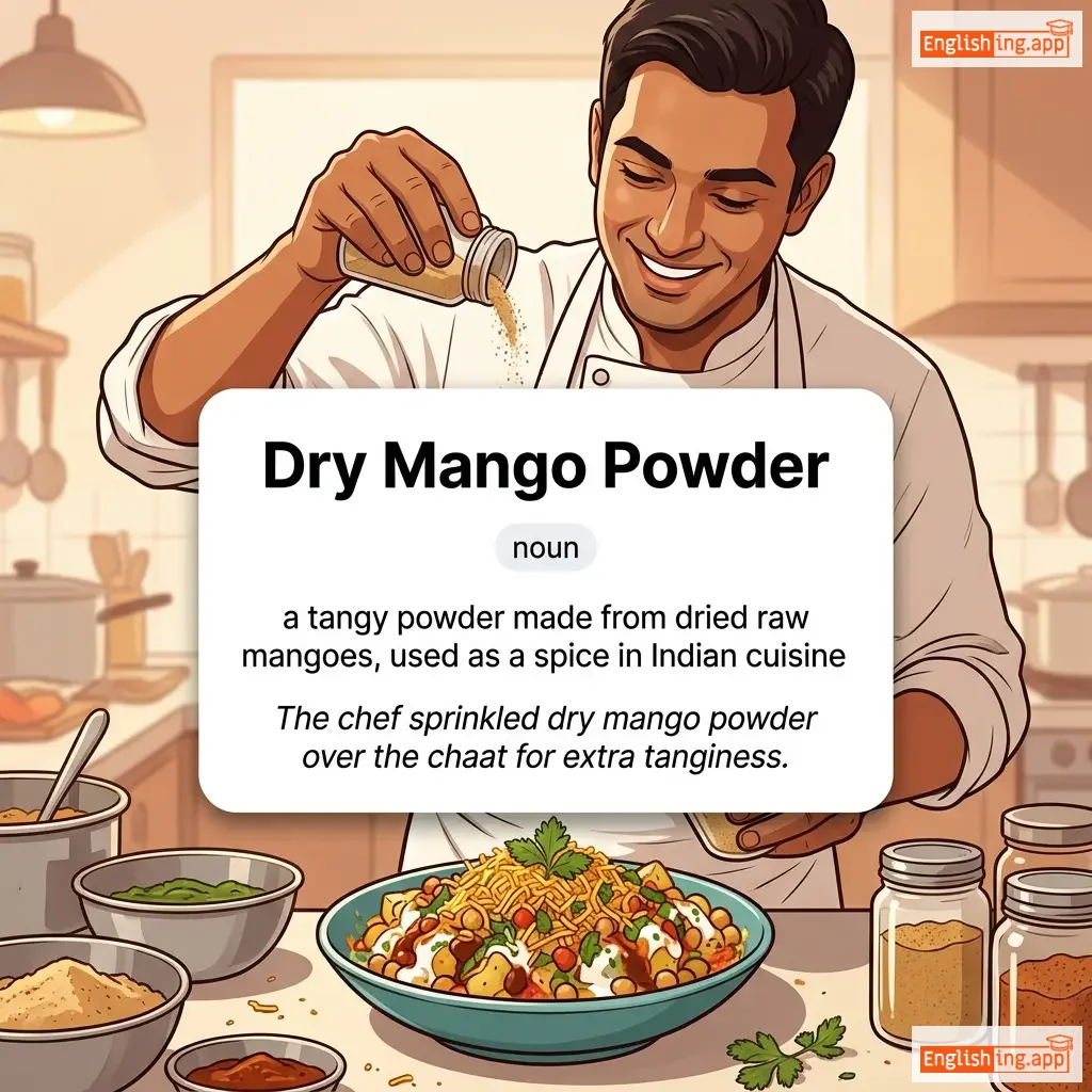 Dry Mango Powder definition card — visual illustration of the meaning