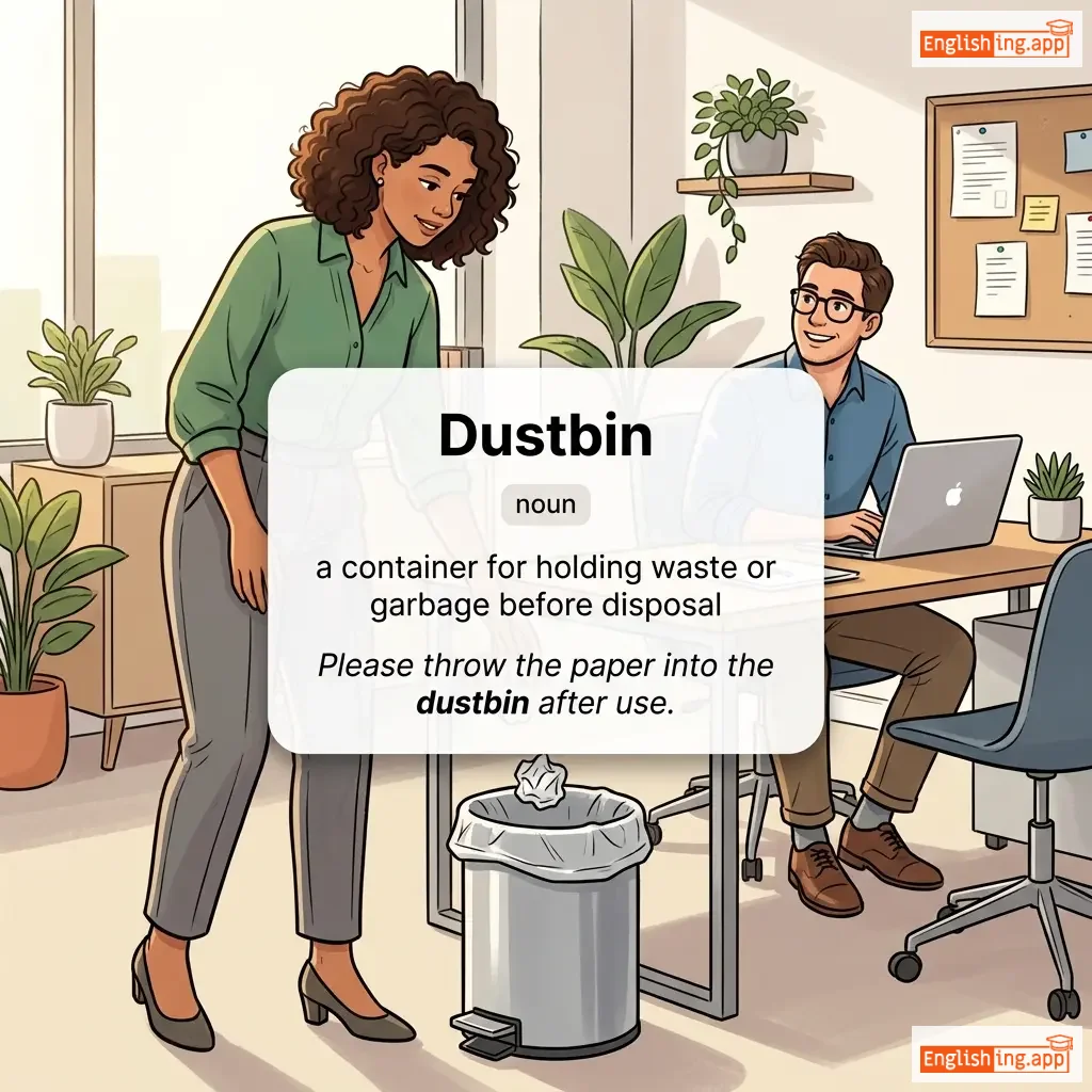 Dustbin definition card — visual illustration of the meaning