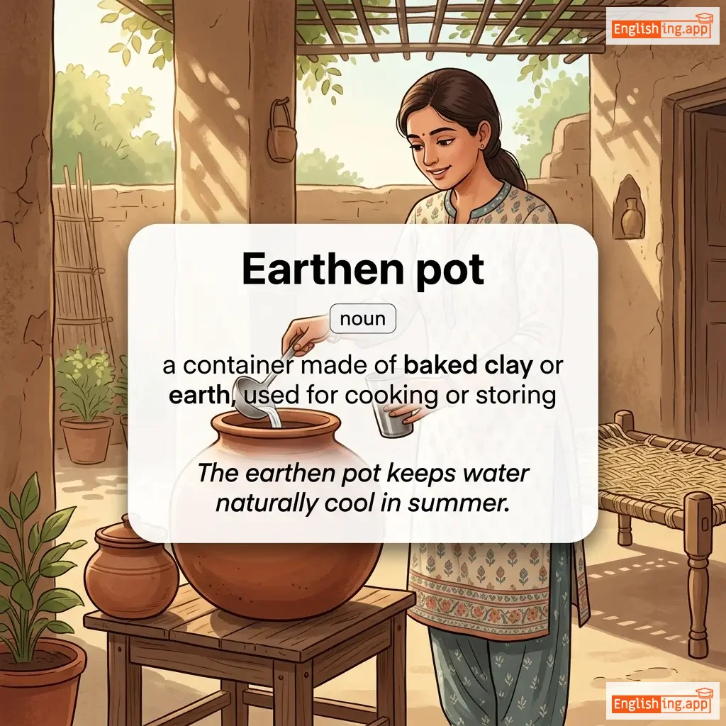 Earthen pot definition card — visual illustration of the meaning