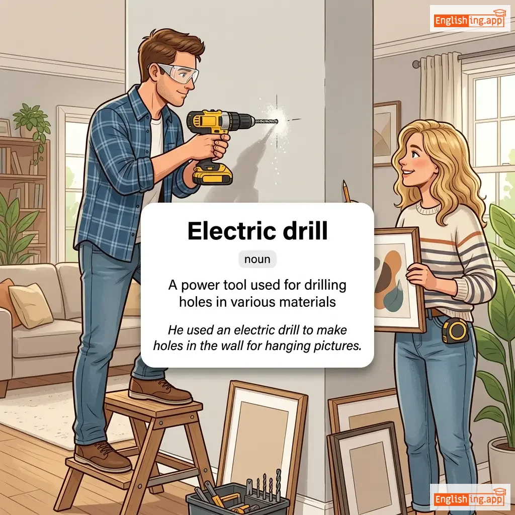 Electric drill definition card — visual illustration of the meaning