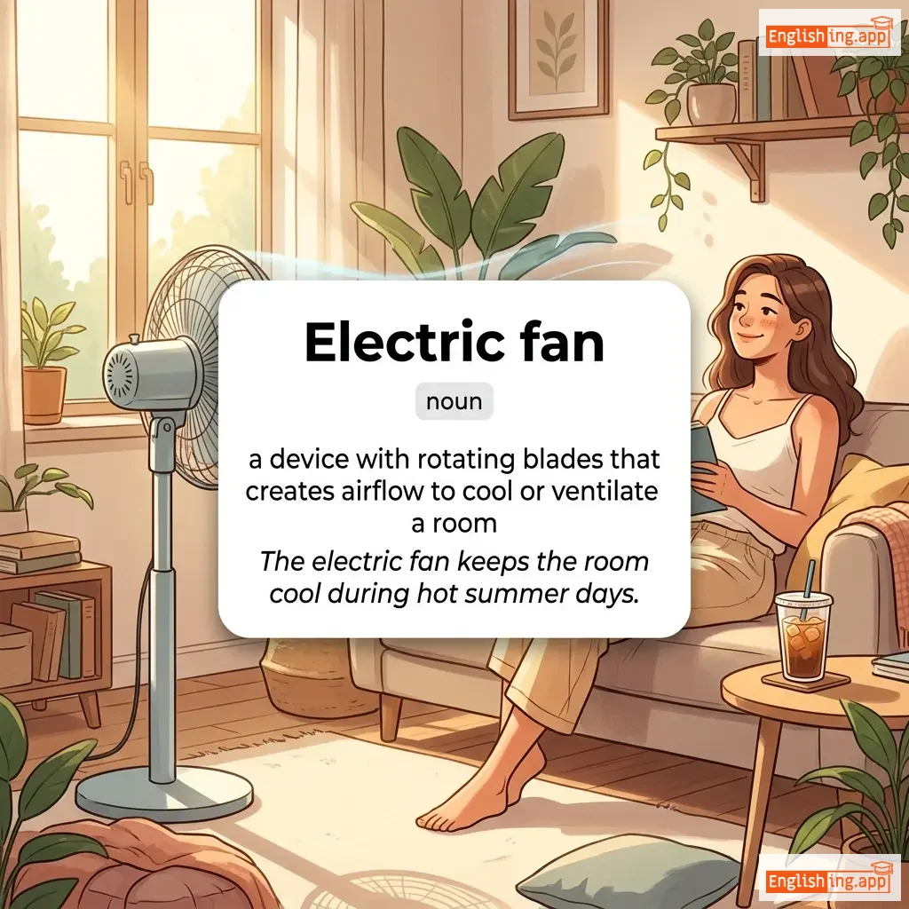 Electric fan definition card — visual illustration of the meaning