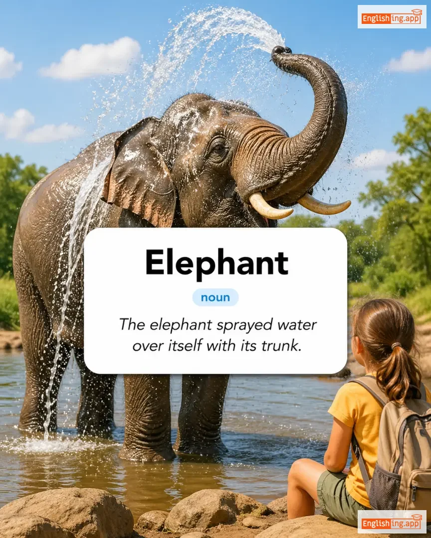 Elephant definition card — visual illustration of the meaning