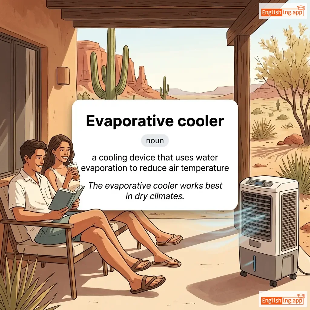 Evaporative cooler definition card — visual illustration of the meaning