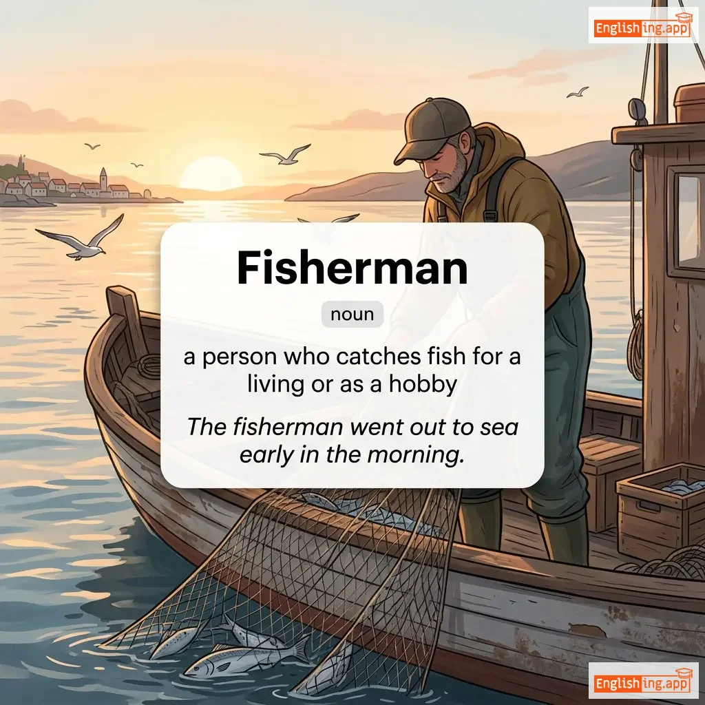 Fisherman definition card — visual illustration of the meaning
