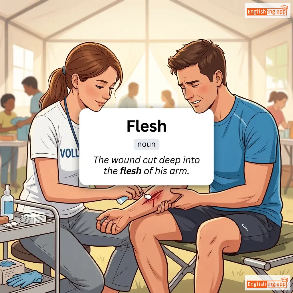 Flesh definition card — visual illustration of the meaning