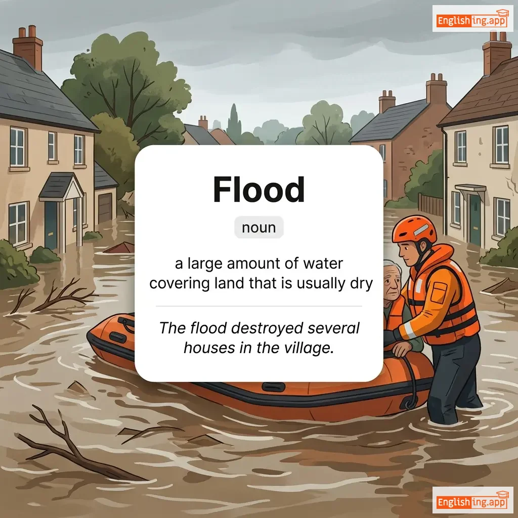 Flood definition card — visual illustration of the meaning
