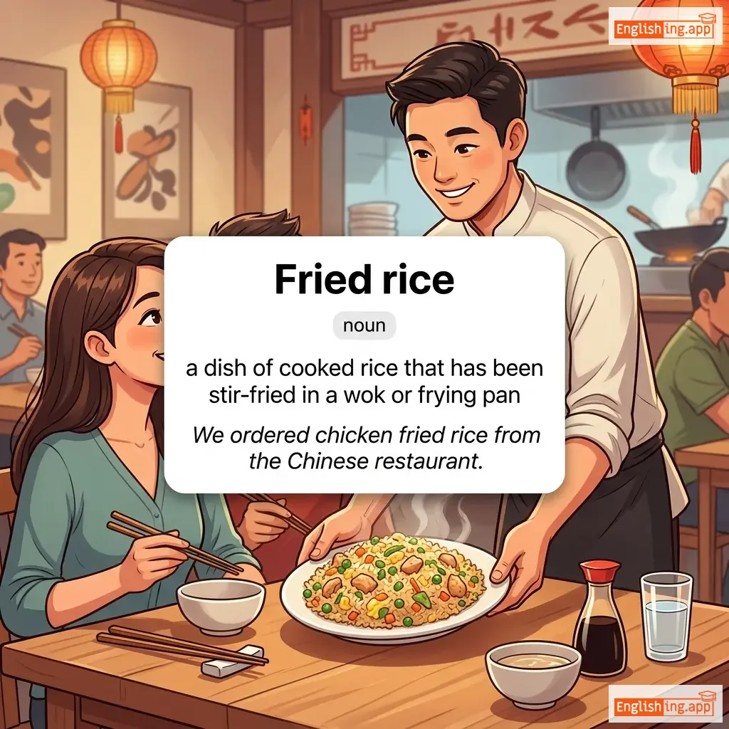 Fried rice definition card — visual illustration of the meaning