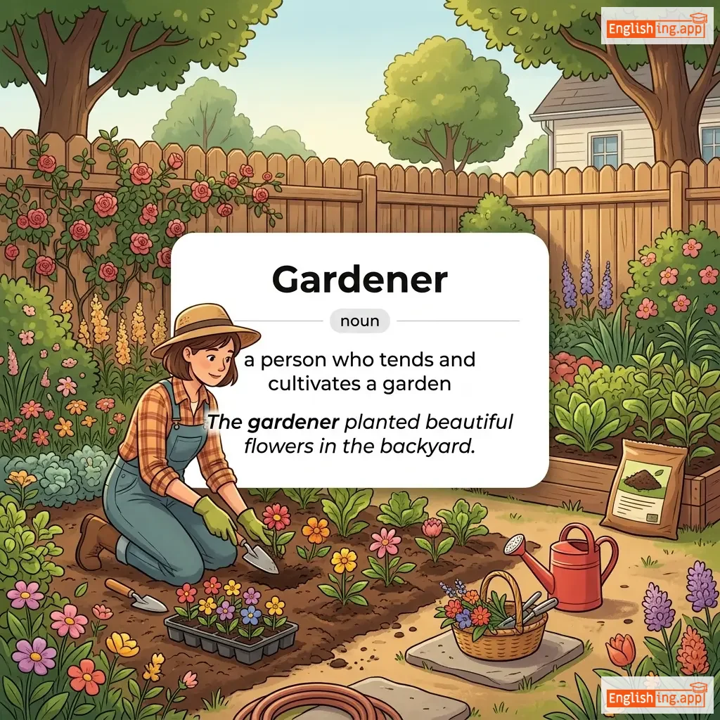 Gardener definition card — visual illustration of the meaning