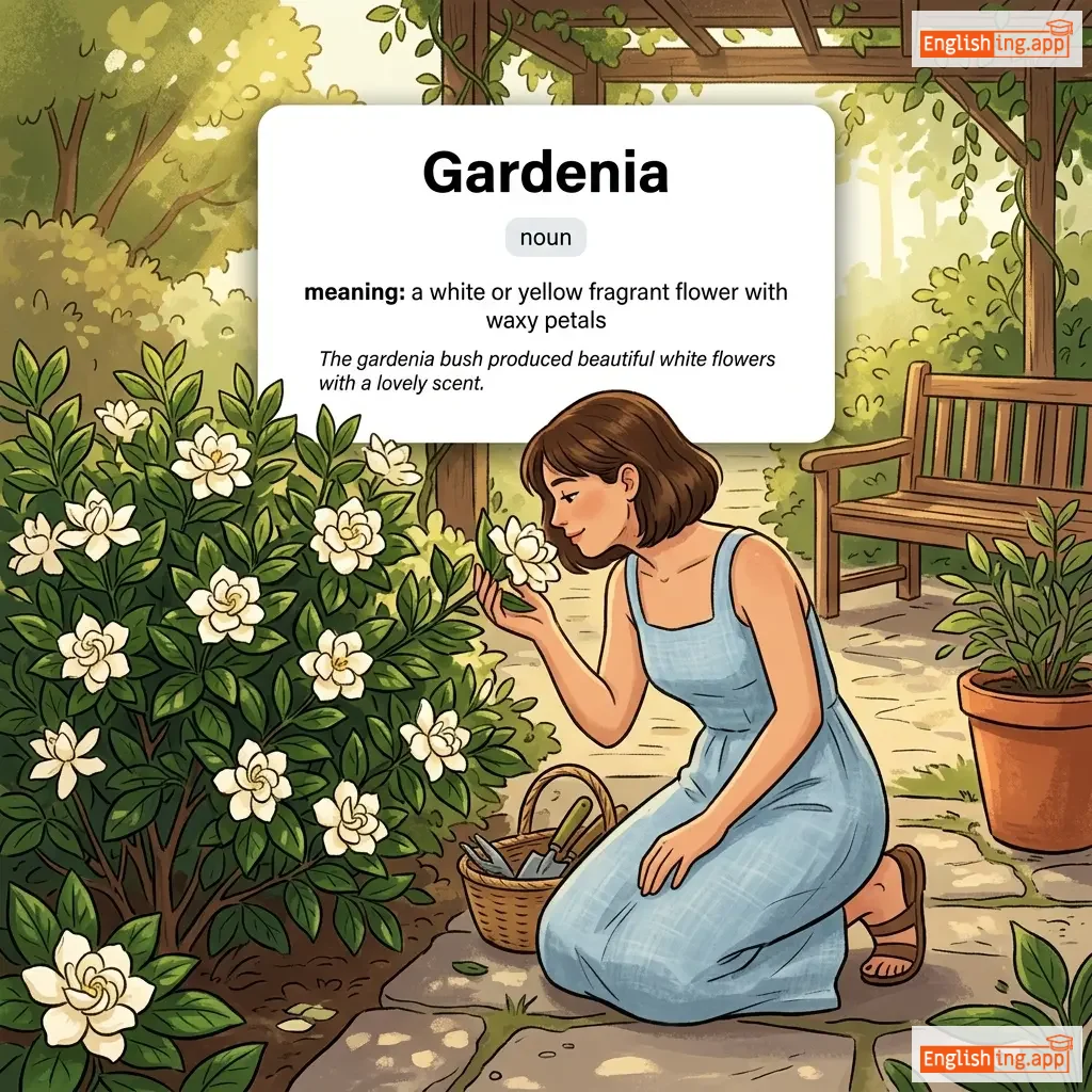 Gardenia definition card — visual illustration of the meaning