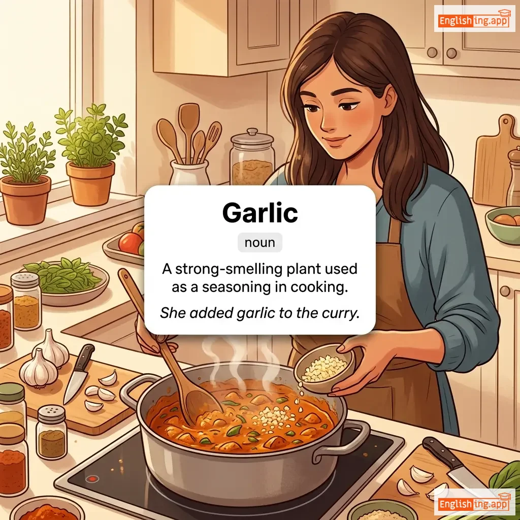 Garlic definition card — visual illustration of the meaning