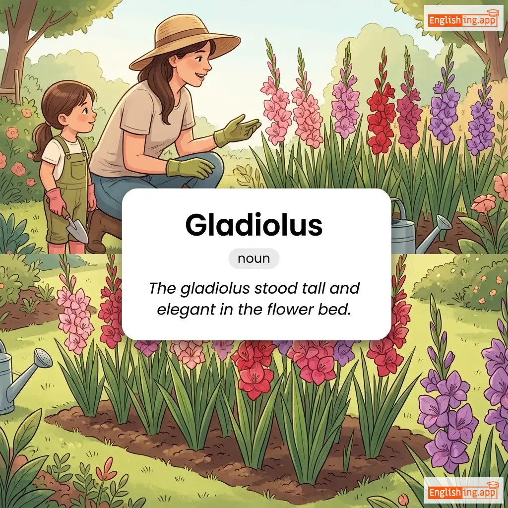 Gladiolus definition card — visual illustration of the meaning