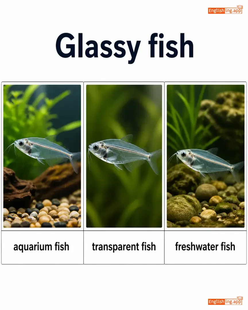 Glassy fish definition card — visual illustration of the meaning