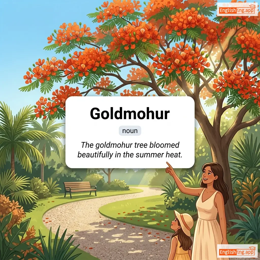 Goldmohur definition card — visual illustration of the meaning