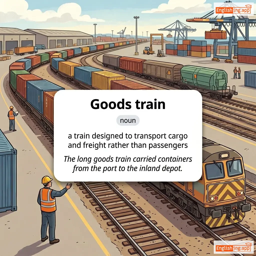 Goods train definition card — visual illustration of the meaning