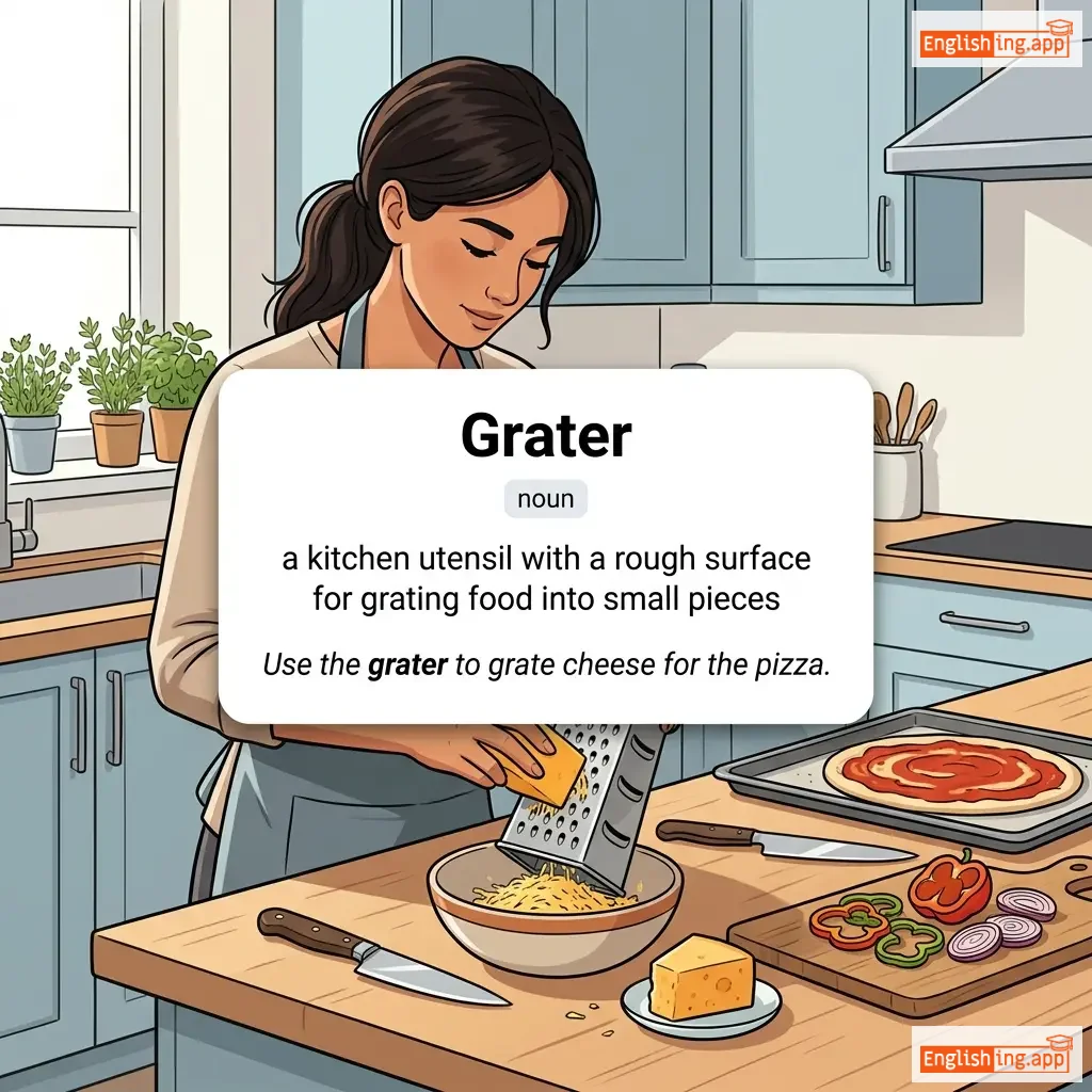 Grater definition card — visual illustration of the meaning