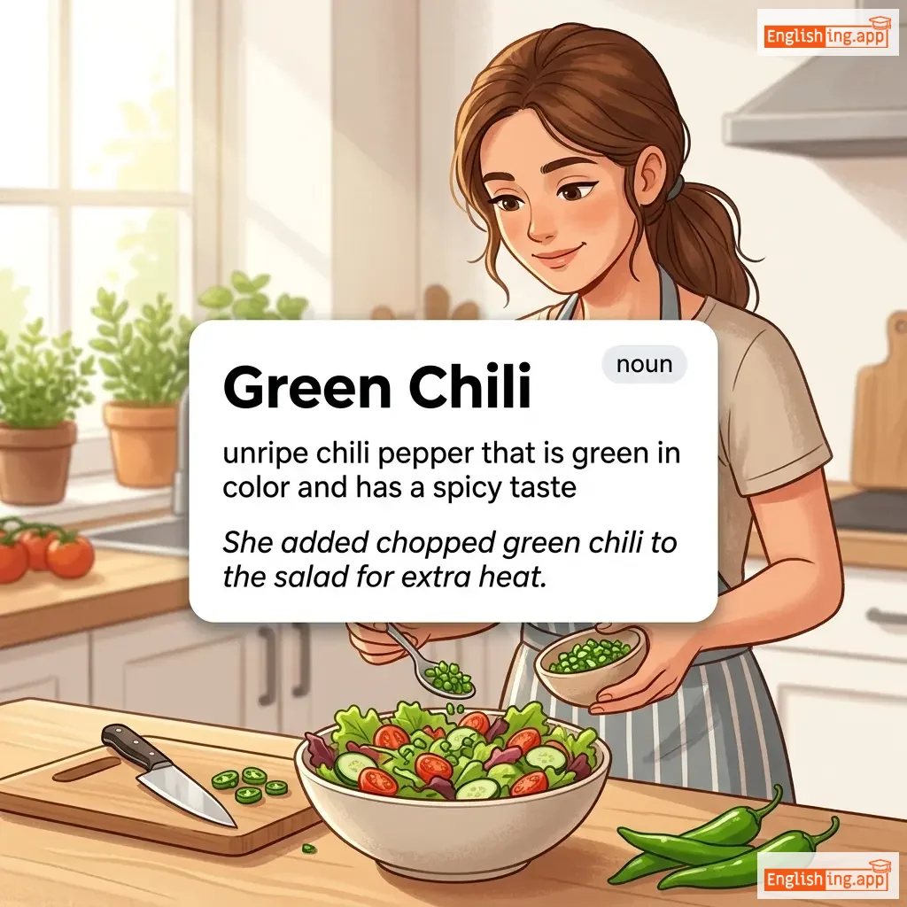 Green Chili definition card — visual illustration of the meaning