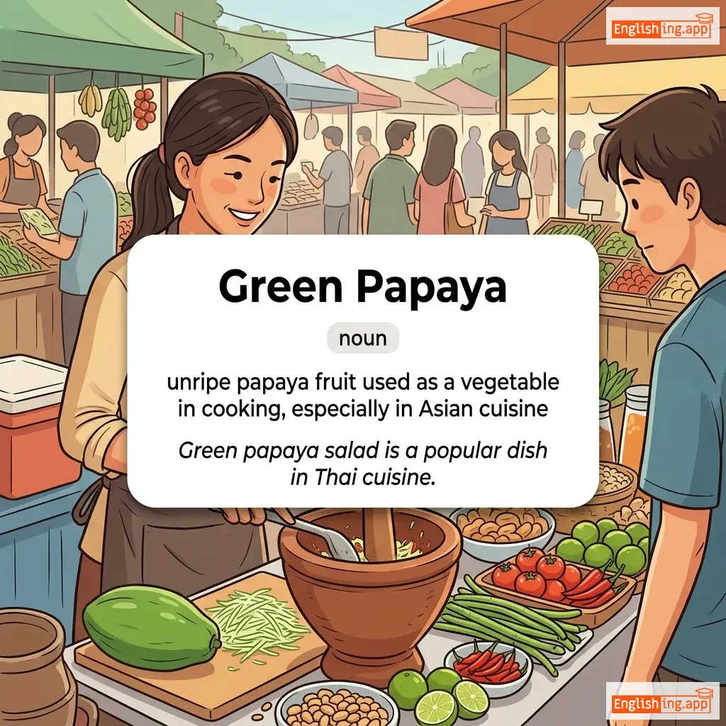 Green Papaya definition card — visual illustration of the meaning