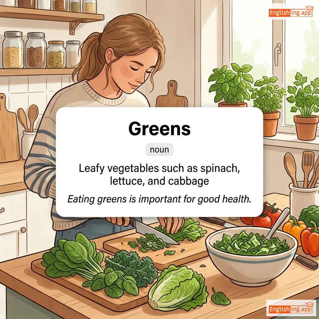 Greens definition card — visual illustration of the meaning