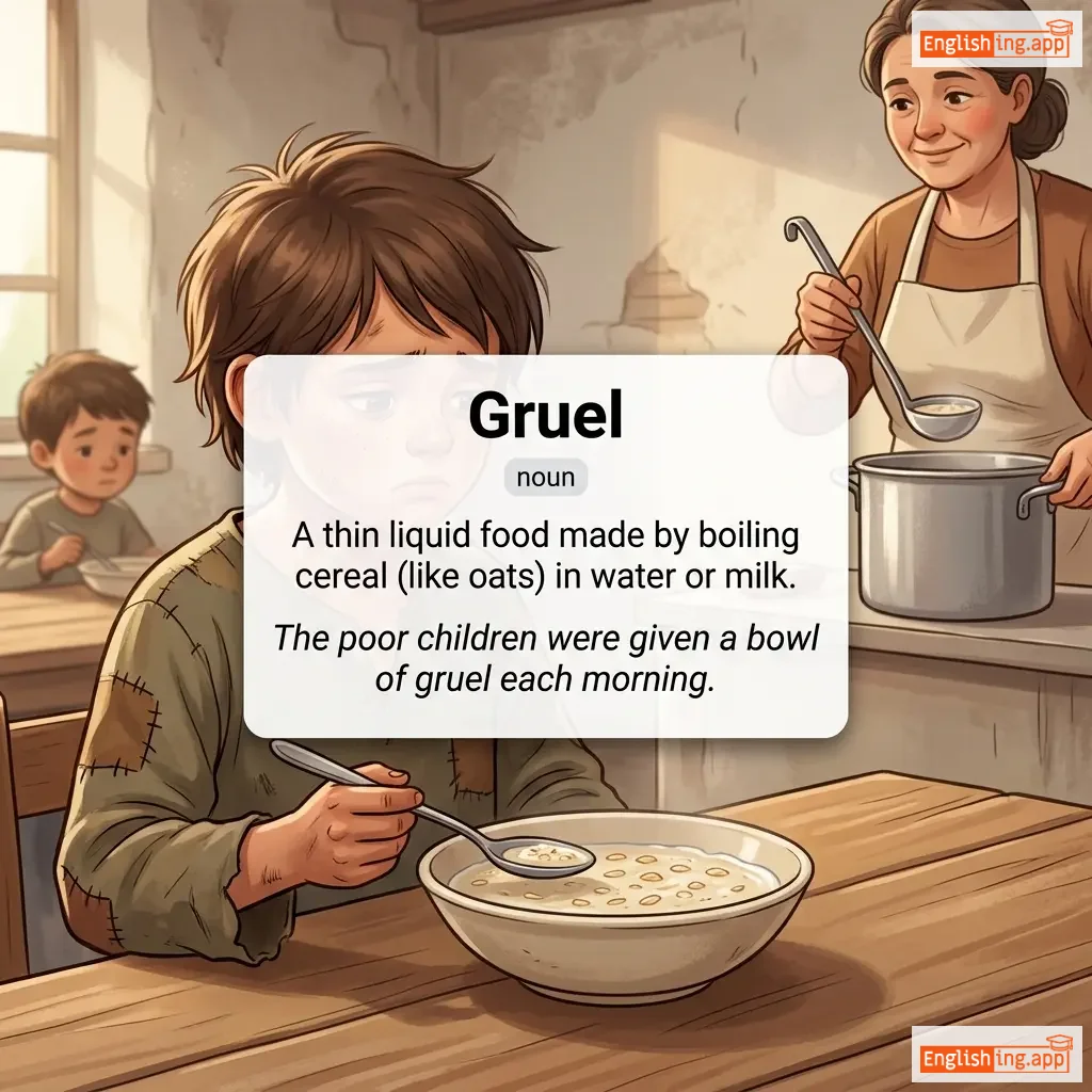 Gruel definition card — visual illustration of the meaning