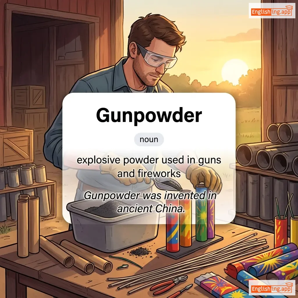 Gunpowder definition card — visual illustration of the meaning