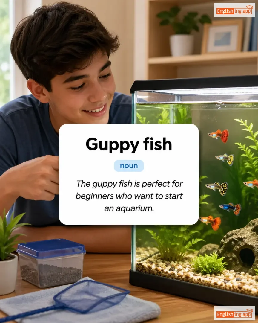Guppy fish definition card — visual illustration of the meaning
