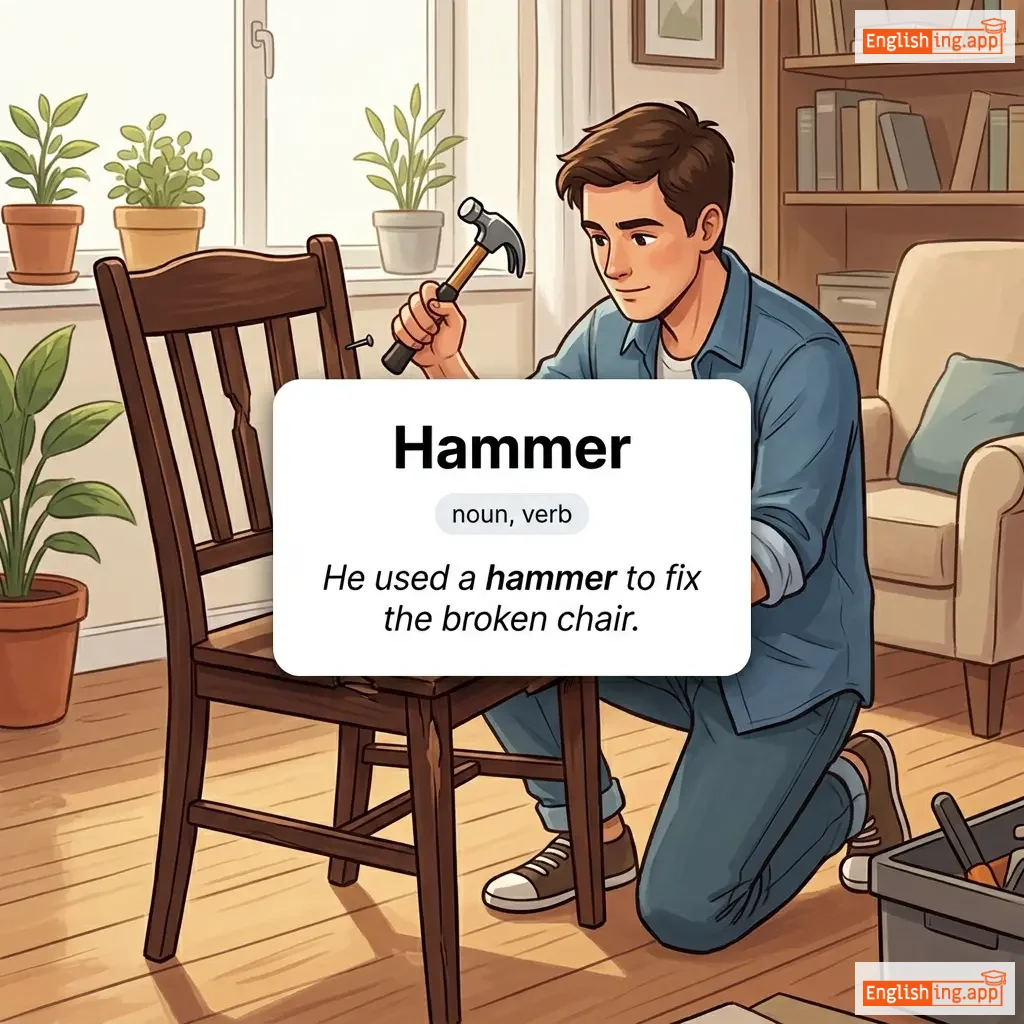 Hammer definition card — visual illustration of the meaning