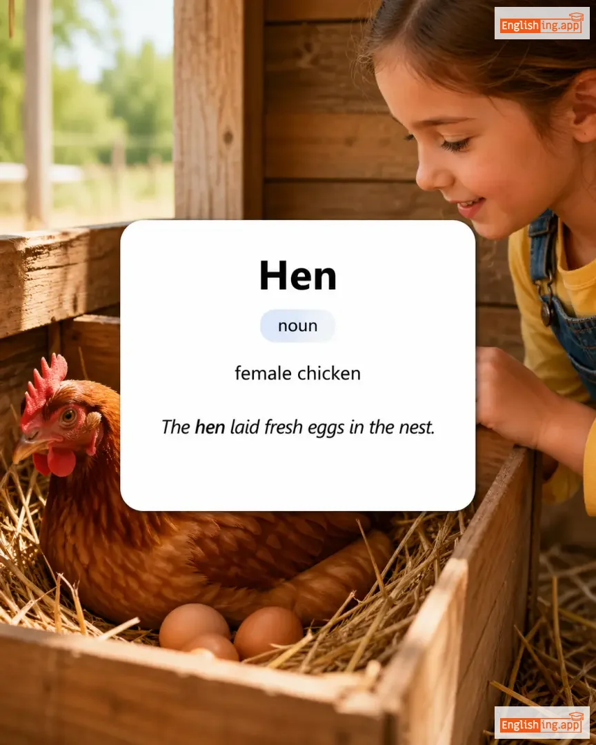Hen definition card — visual illustration of the meaning