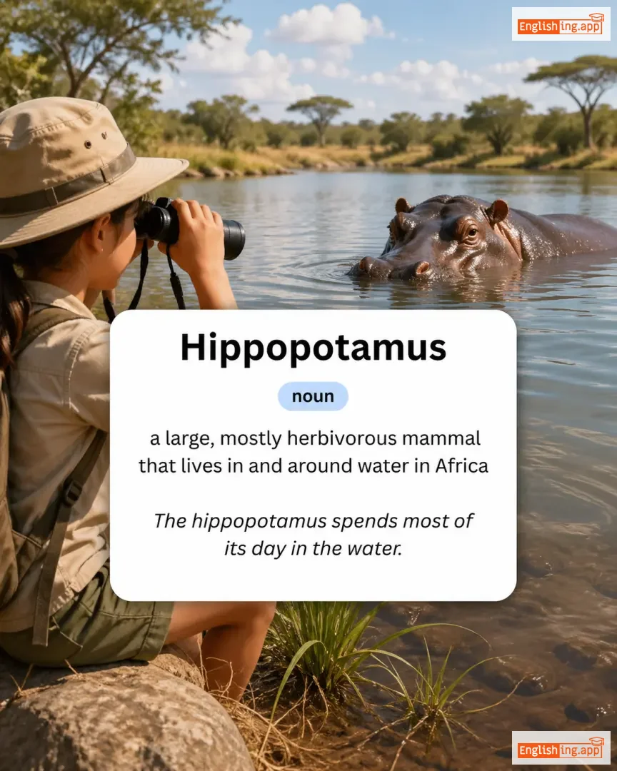 Hippopotamus definition card — visual illustration of the meaning