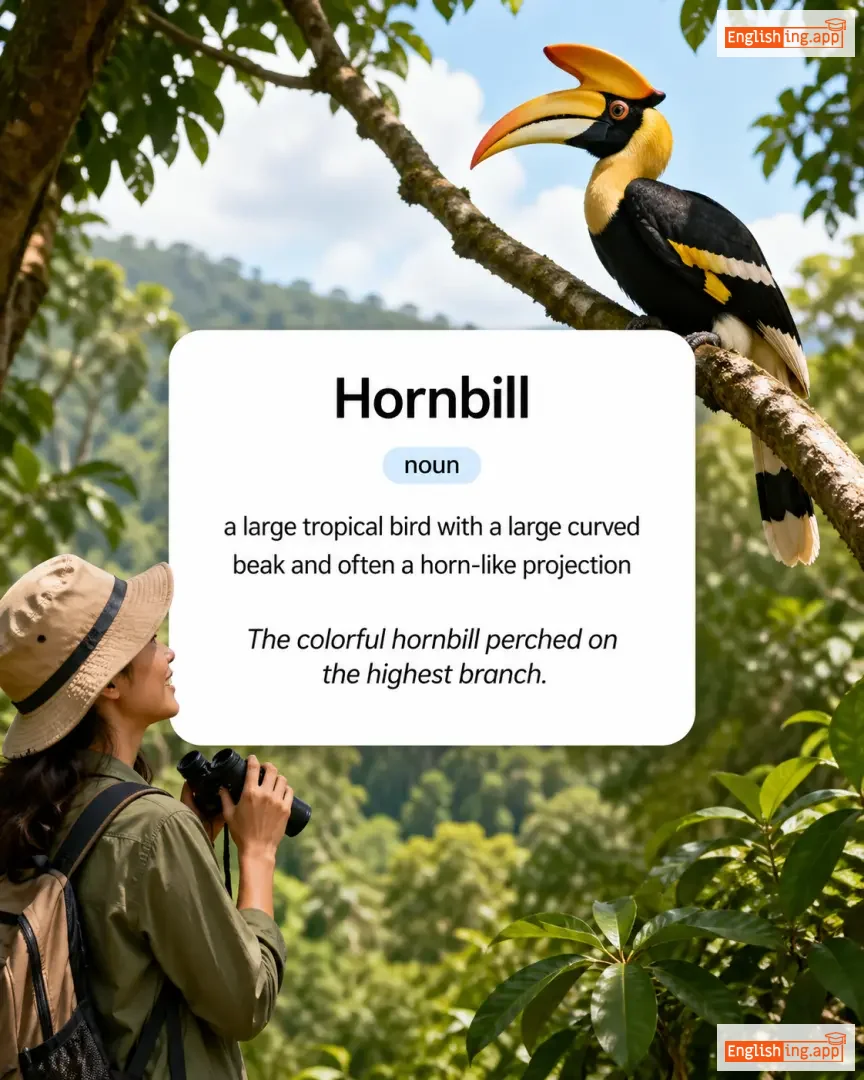 Hornbill definition card — visual illustration of the meaning