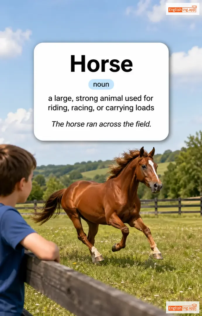 Horse definition card — visual illustration of the meaning