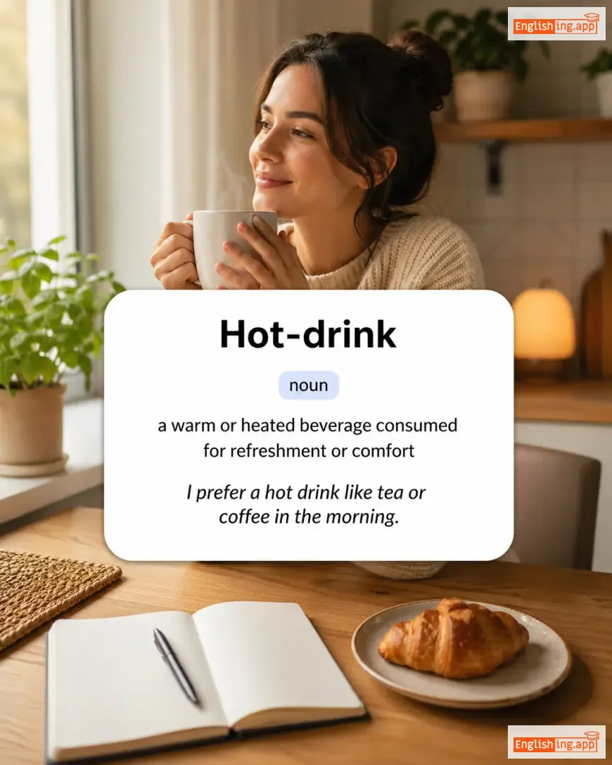 Hot-drink definition card — visual illustration of the meaning