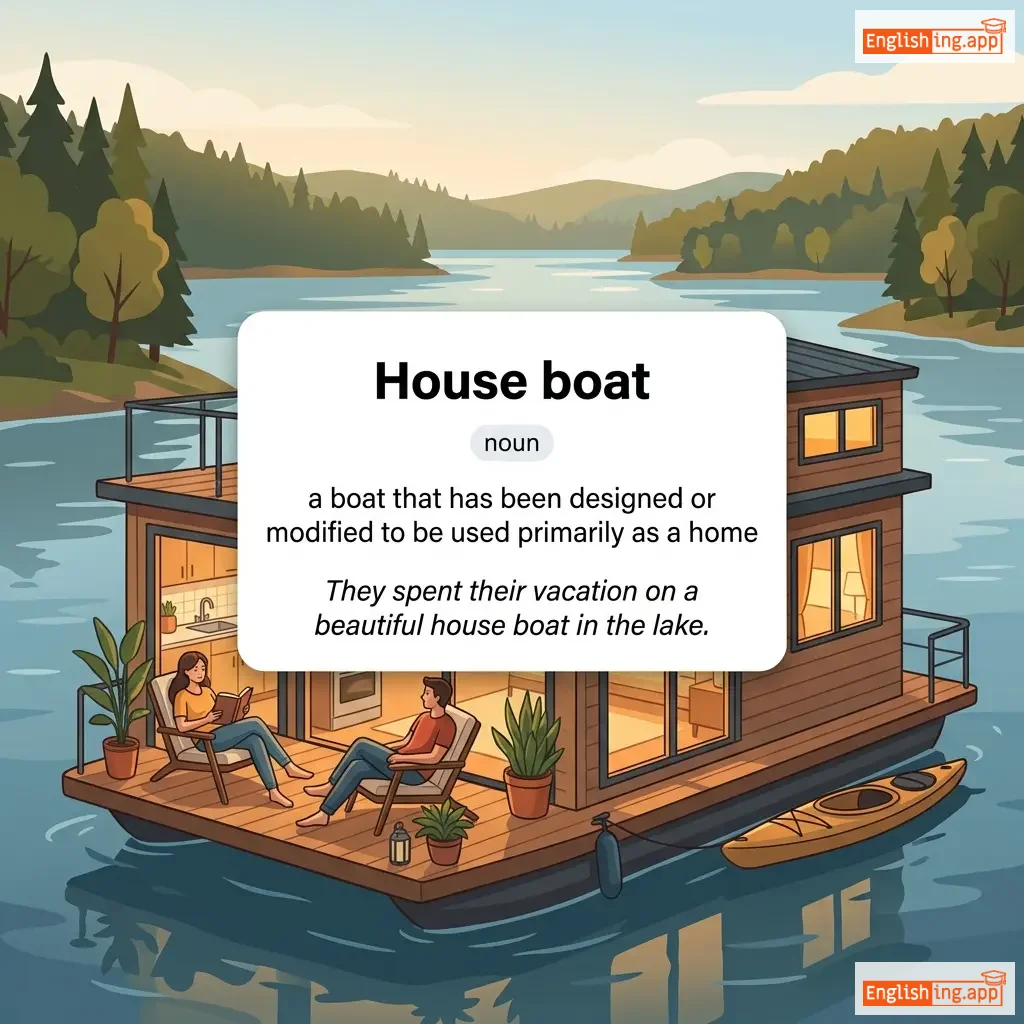 House boat definition card — visual illustration of the meaning
