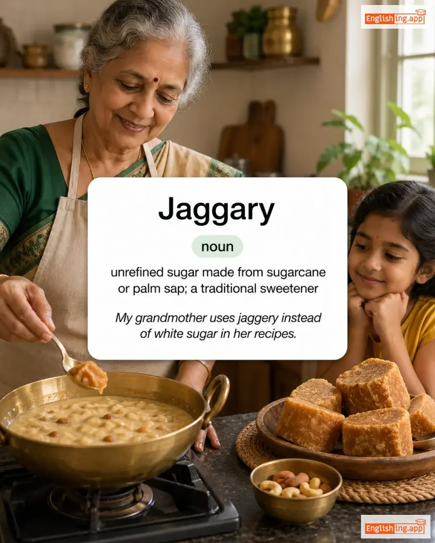 Jaggary definition card — visual illustration of the meaning