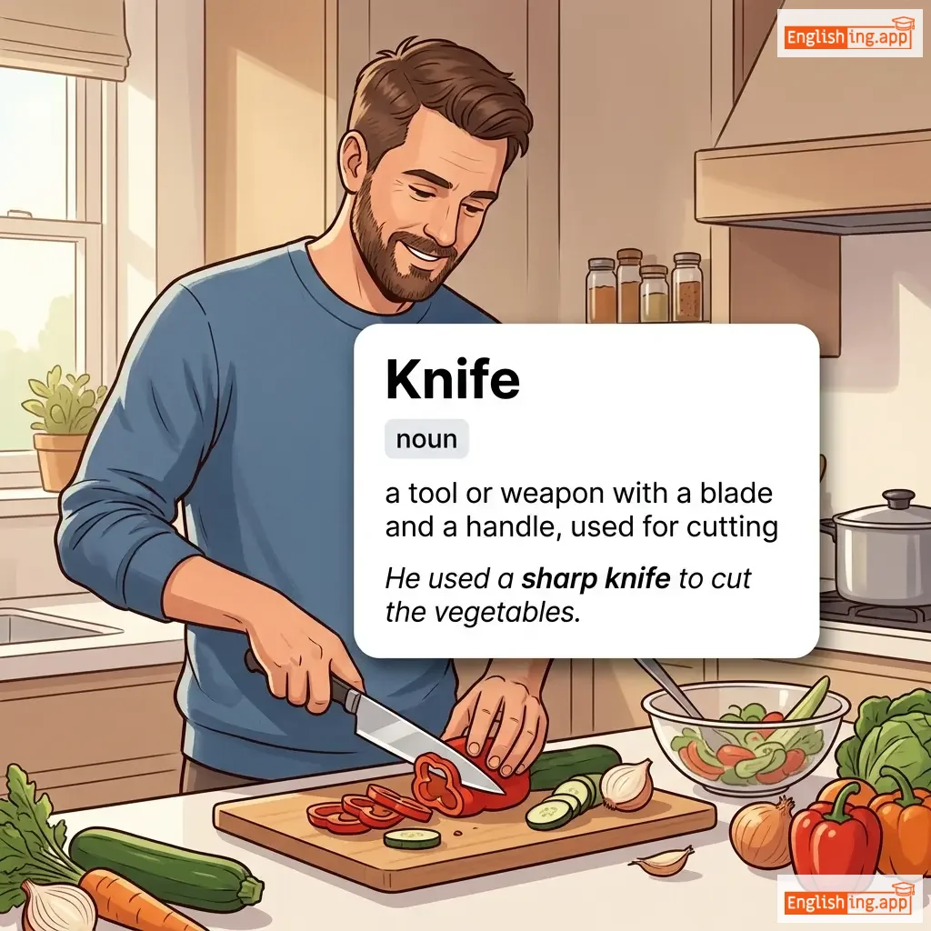 Knife definition card — visual illustration of the meaning