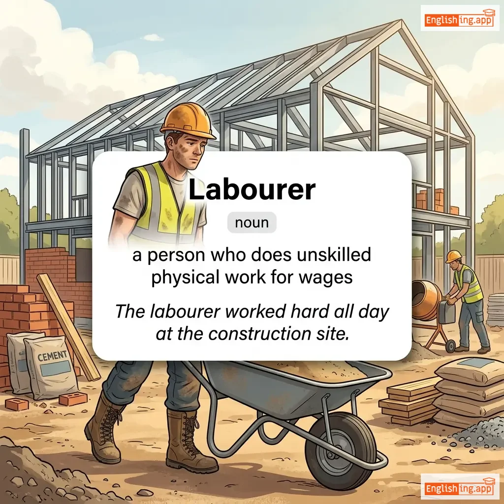 Labourer definition card — visual illustration of the meaning