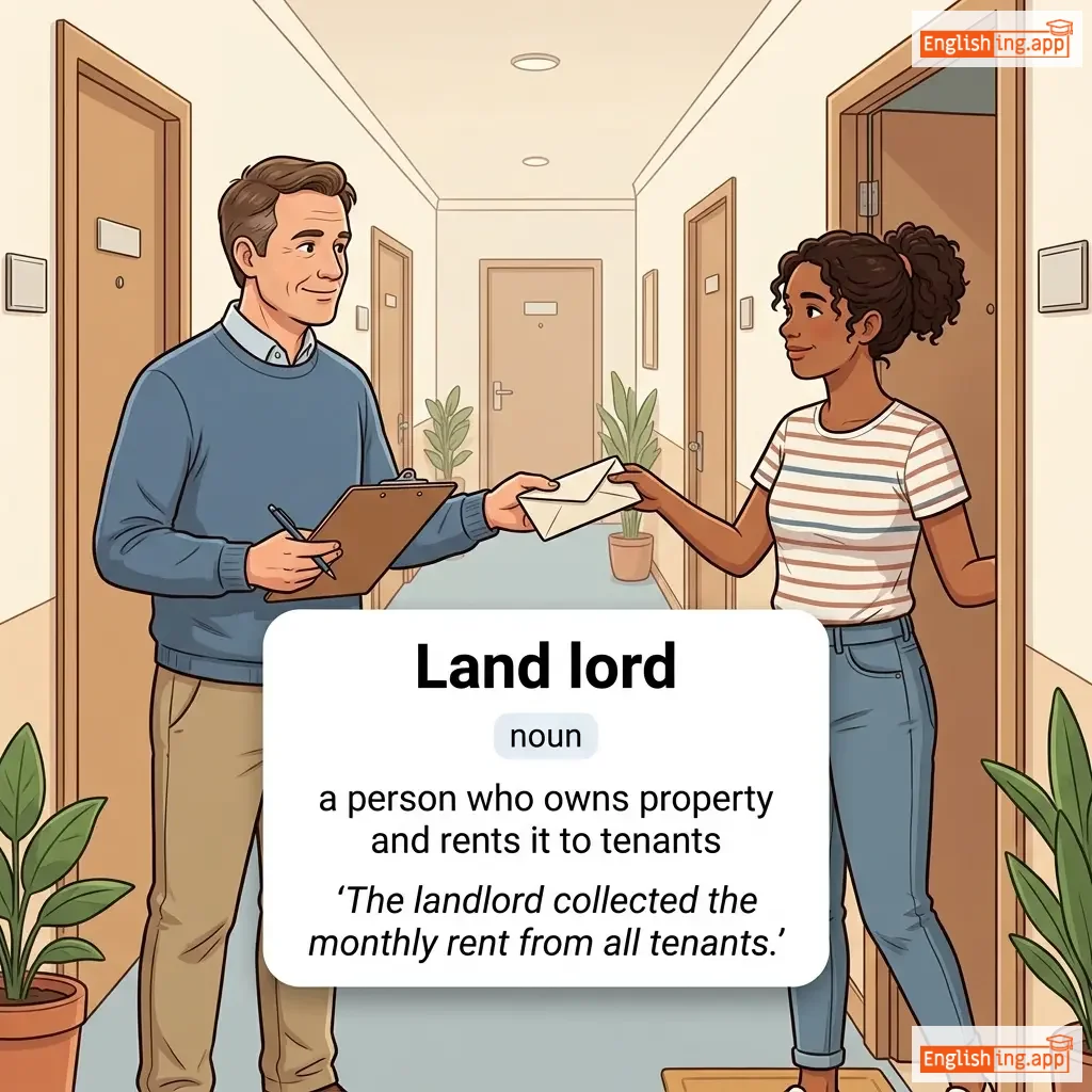 Land lord definition card — visual illustration of the meaning