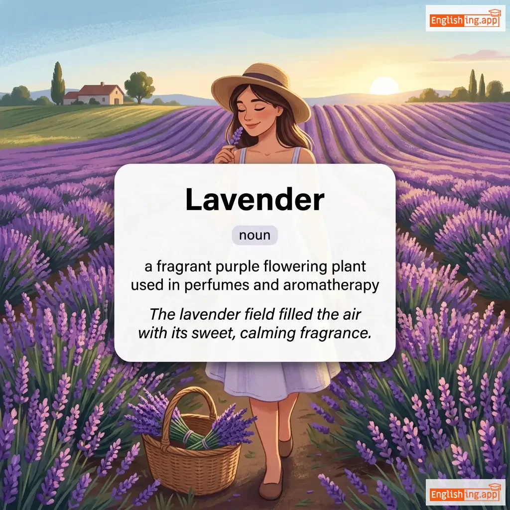 Lavender definition card — visual illustration of the meaning