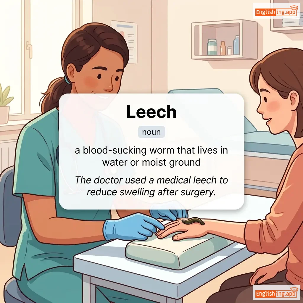 Leech definition card — visual illustration of the meaning