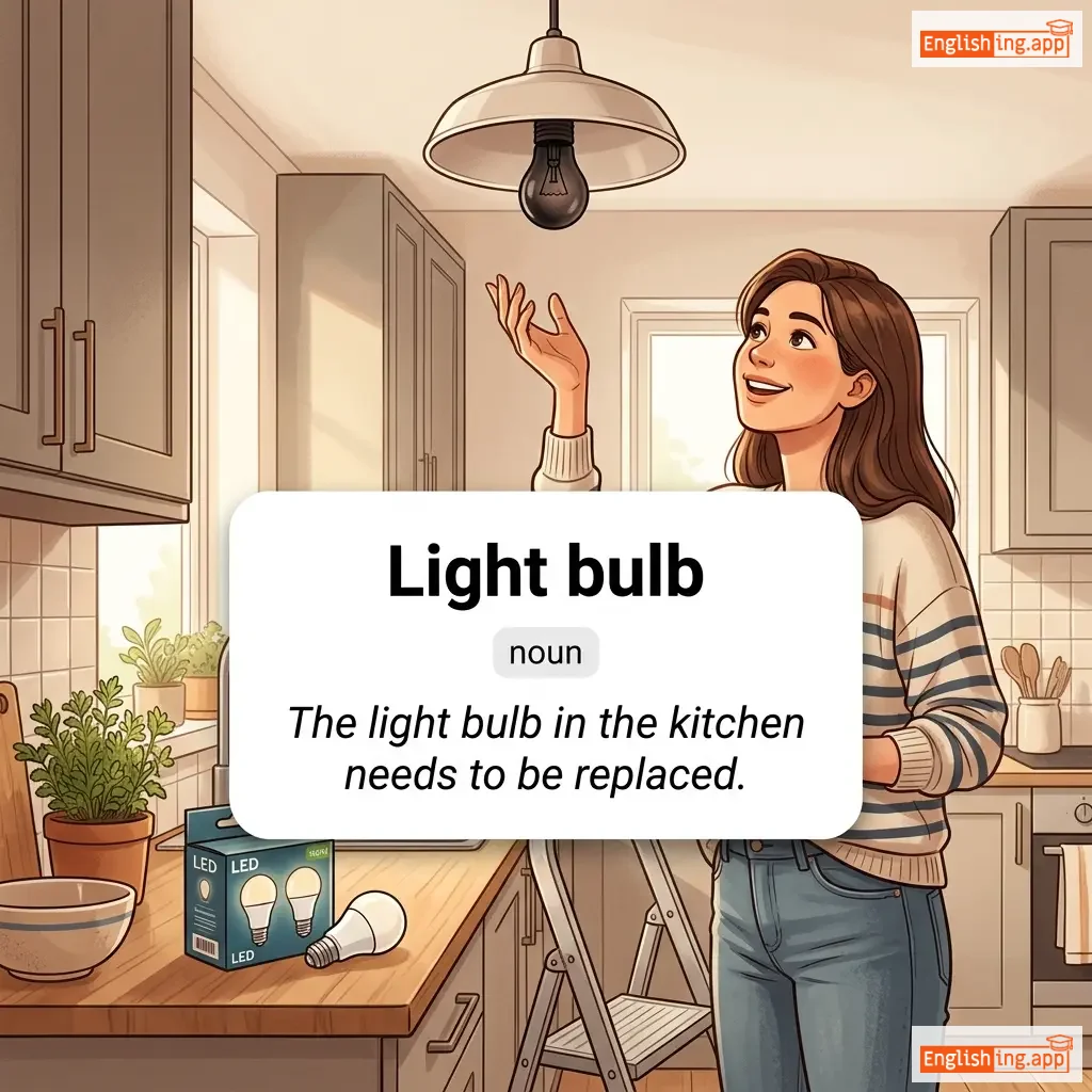 Light bulb definition card — visual illustration of the meaning
