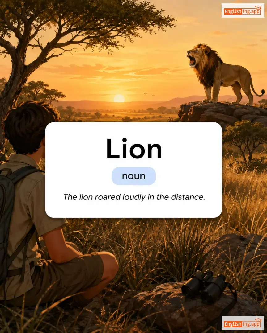 Lion definition card — visual illustration of the meaning