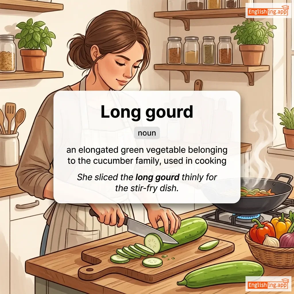 Long gourd definition card — visual illustration of the meaning