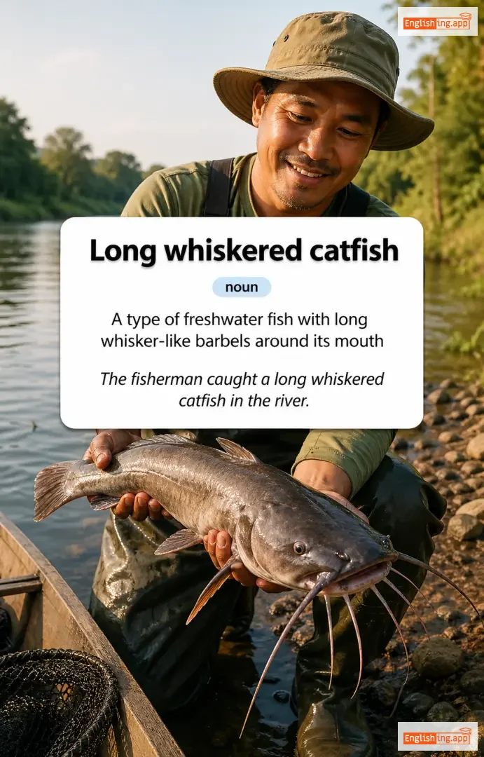 Long whiskered catfish definition card — visual illustration of the meaning